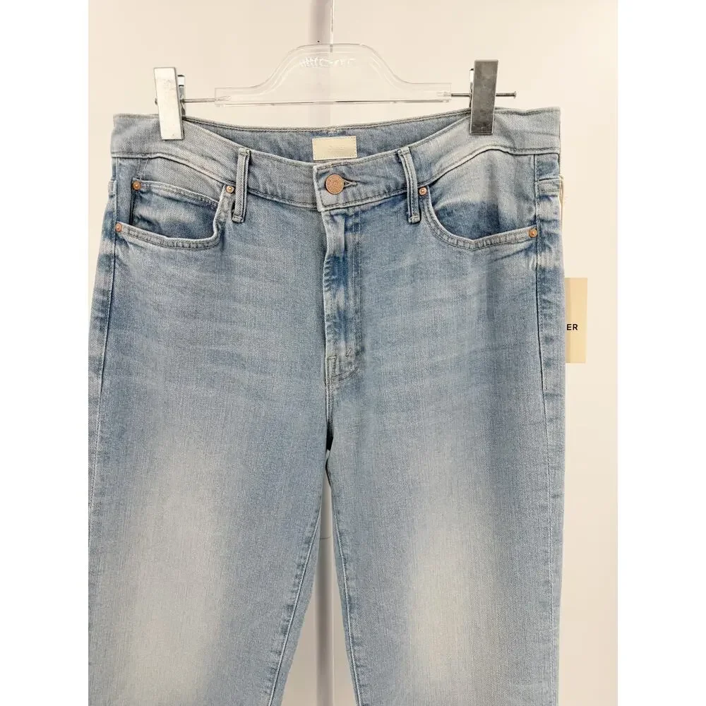 MOTHER Jeans Kick It Ankle Fray Light Blue Wash Straight Leg Ankle Denim NWT 31 - Picture 7 of 13